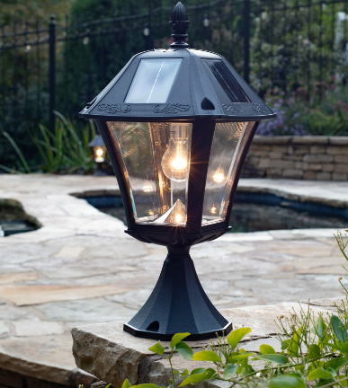 Gama Sonic 105B033 Baytown II Bulb Solar Post Light with Patented Light Bulb - Wall/Pier/3″ Fitter Mounts - Black