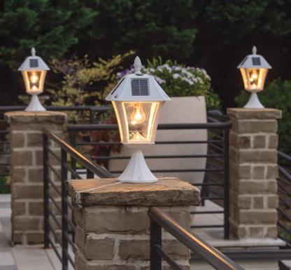 Gama Sonic 105B233 Baytown II Bulb Solar Post Light with Patented Light Bulb - Wall/Pier/3″ Fitter Mounts - White