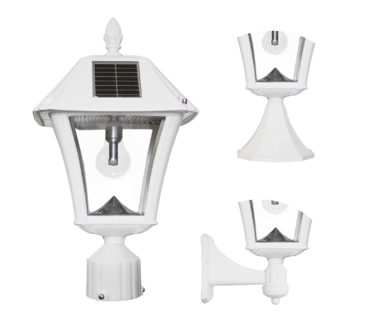 Gama Sonic 105B233 Baytown II Bulb Solar Post Light with Patented Light Bulb - Wall/Pier/3″ Fitter Mounts - White