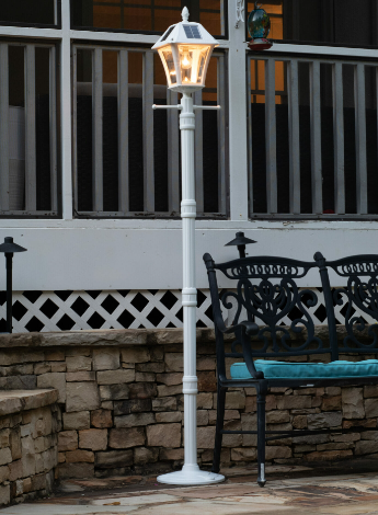 Gama Sonic 105BSG21 Baytown II Bulb Solar Lamp Post with Patented Light Bulb & EZ-Anchor Base for Easy Installation - White