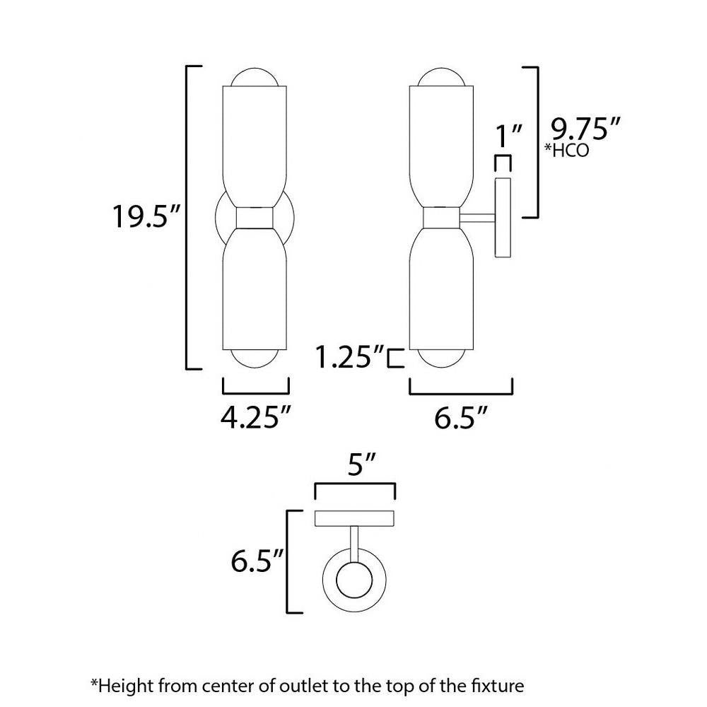 Maxim Lighting 10622LVBK Pompeii Wall Sconce dimensions diagram showing 19.5 inch height and 6.5 inch depth