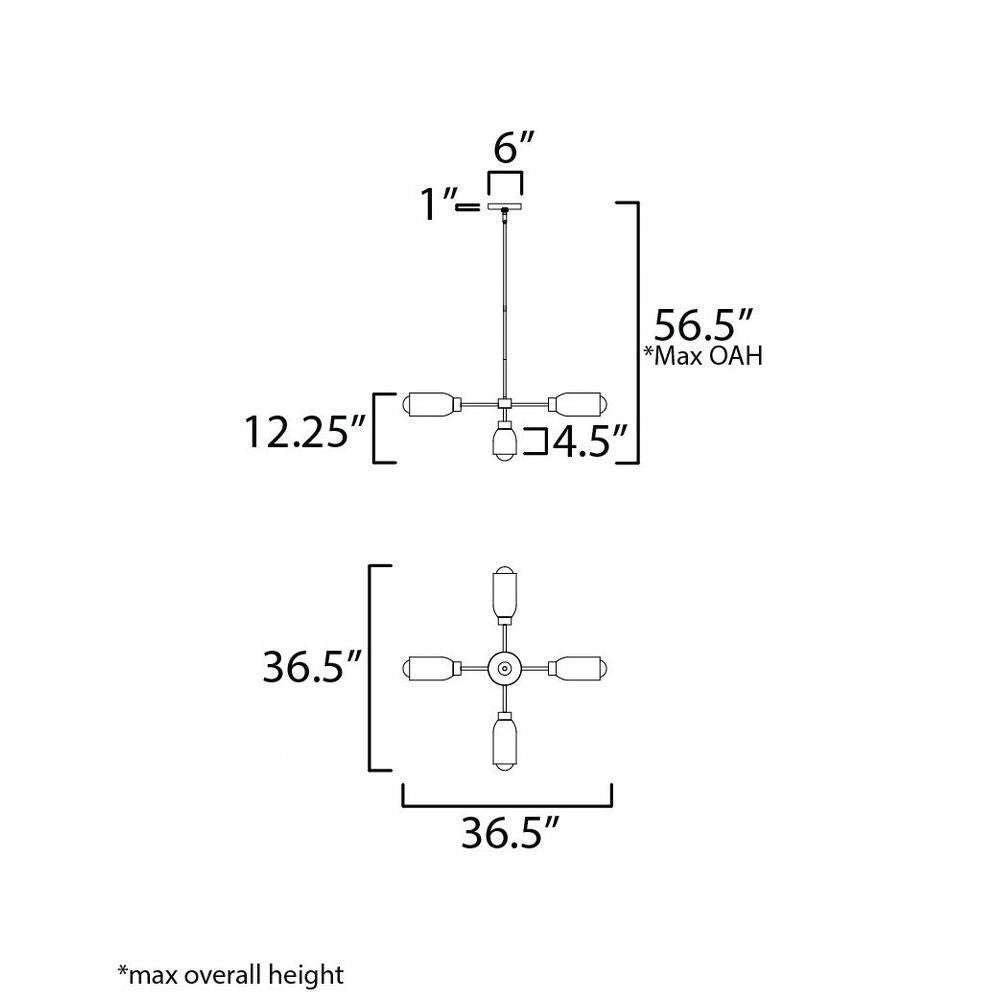Maxim Lighting 10625LVBK Pompeii 5 Light Chandelier Dimensions Diagram