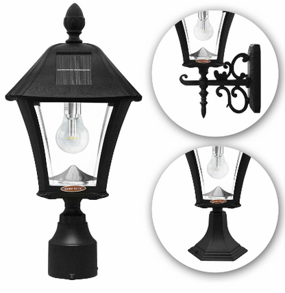 Gama Sonic 106B033 Royal Bulb Solar Lamp - Wall/Pier/3″ Fitter Mounts - Black