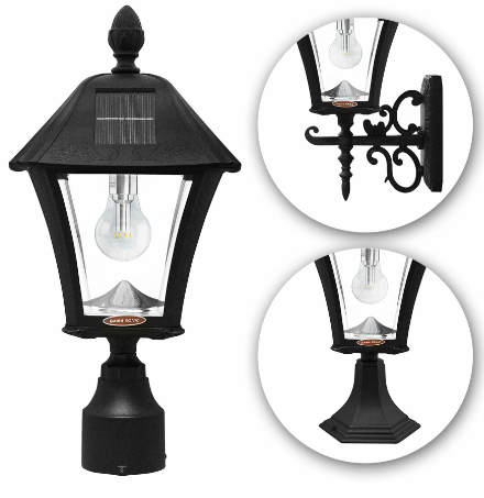 Gama Sonic 106B033 Royal Bulb Solar Lamp - Wall/Pier/3″ Fitter Mounts - Black