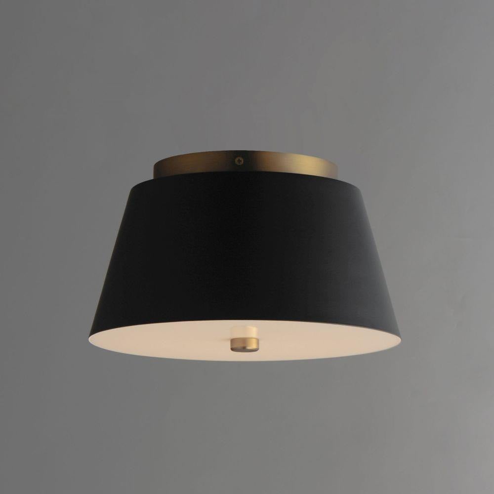 Maxim Lighting 10710WTBKNAB Miles 1 Light LED Flush Mount in Black and Natural Aged Brass - Lit Angle View