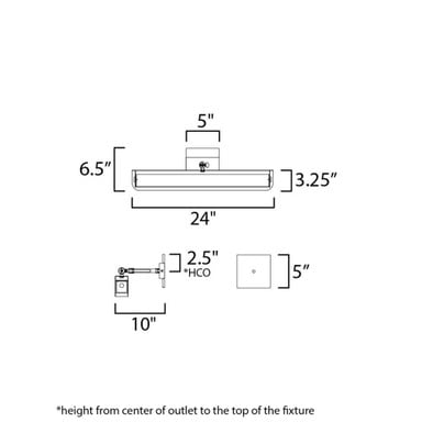 Maxim Lighting 10712WTBKNAB Miles LED Articulating Wall Sconce Dimensions Diagram