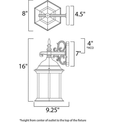 Maxim Lighting 1071CLEB Cast Outdoor Wall Lantern Dimensions Diagram