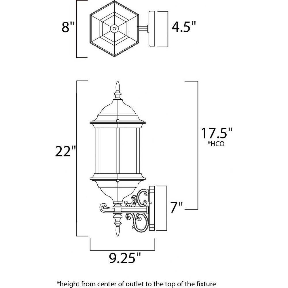 Maxim Lighting 1072CLEB Cast 1 Light 22 Inch Empire Bronze Outdoor Wall Lantern Dimensions Diagram