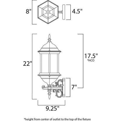 Maxim Lighting 1072CLEB Cast 1 Light 22 Inch Empire Bronze Outdoor Wall Lantern Dimensions Diagram