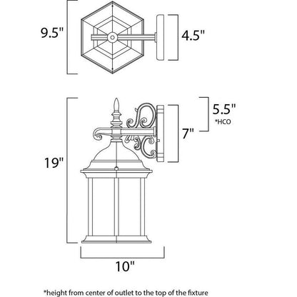 Maxim Lighting 1073CLEB Cast Outdoor Wall Lantern Dimensions Diagram