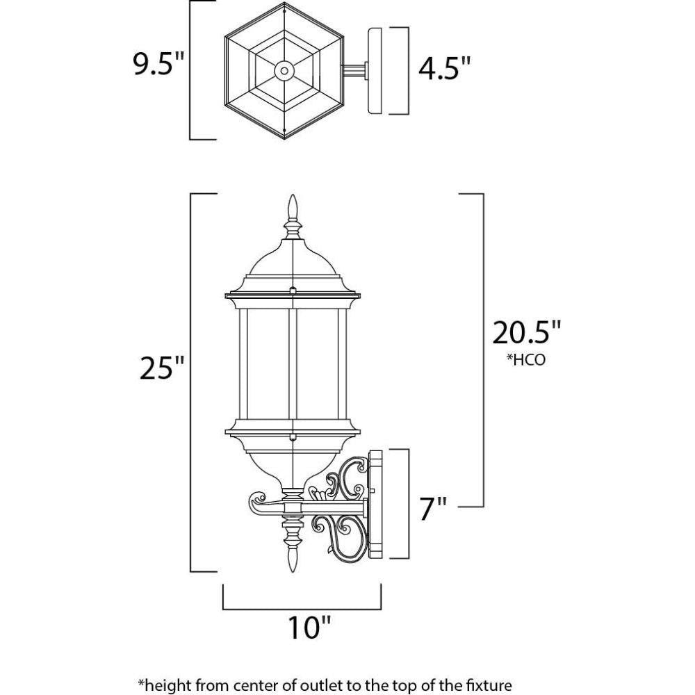 Maxim Lighting 1074CLEB Cast Outdoor Wall Lantern Dimensions Diagram