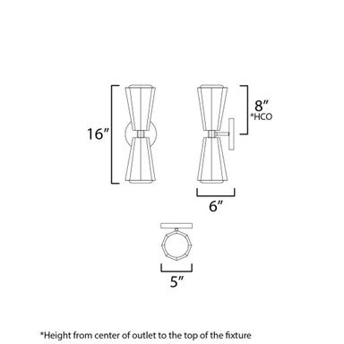 Maxim Lighting 10810SWBKAB Rizzo Wall Sconce Dimensions Diagram