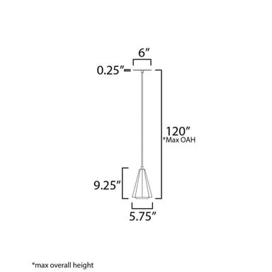 Maxim Lighting 10811SWBKAB Rizzo 1 Light Pendant Dimensions Diagram
