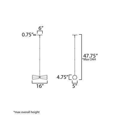 Maxim Lighting 10812SWBKAB Rizzo Pendant Dimensions Diagram