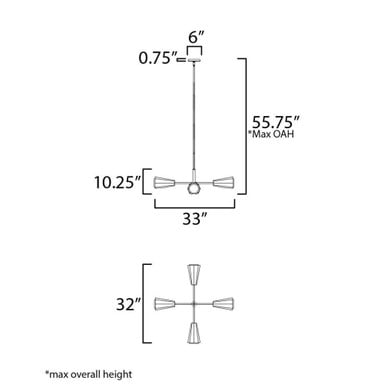 Maxim Lighting 10815SWBKAB Rizzo 4 Light Chandelier dimensions diagram
