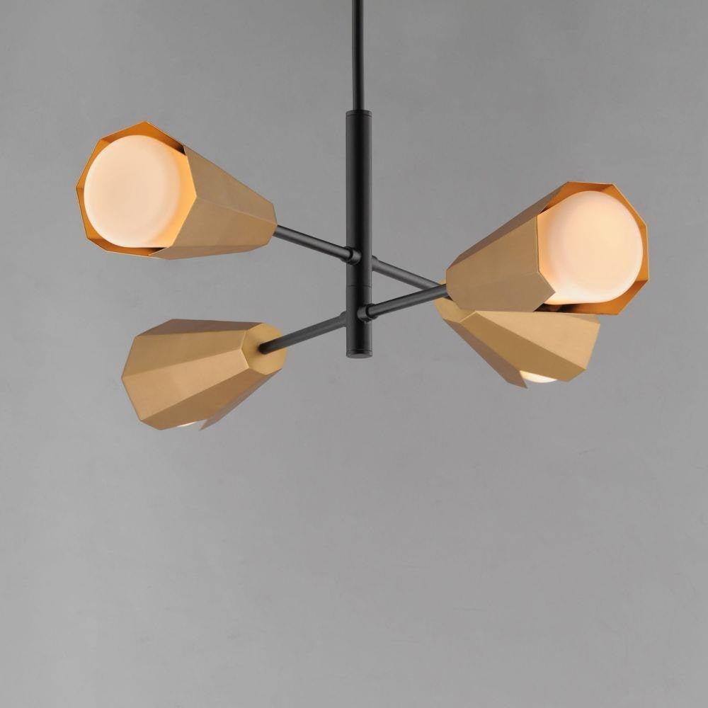 Maxim Lighting 10815SWBKAB Rizzo 4 Light Chandelier Natural Aged Brass Matte Black angled close-up