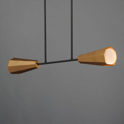 Maxim Lighting 10816SWBKAB Rizzo Linear Pendant lit view showing Natural Aged Brass faceted shades