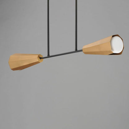 Maxim Lighting 10816SWBKAB Rizzo Linear Pendant side angle view showing faceted brass shades and black rod