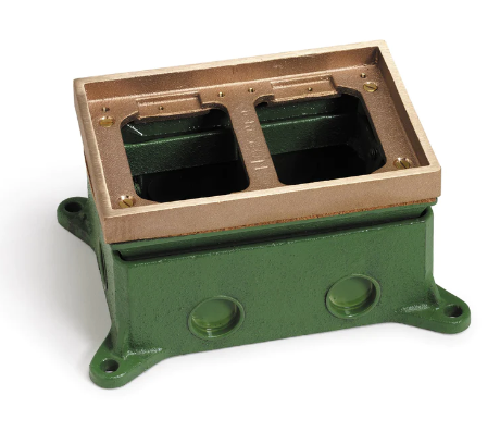 Lew Electric 1102-58 Adjustable Dual Gang Deep Concrete Floor Box, Brass