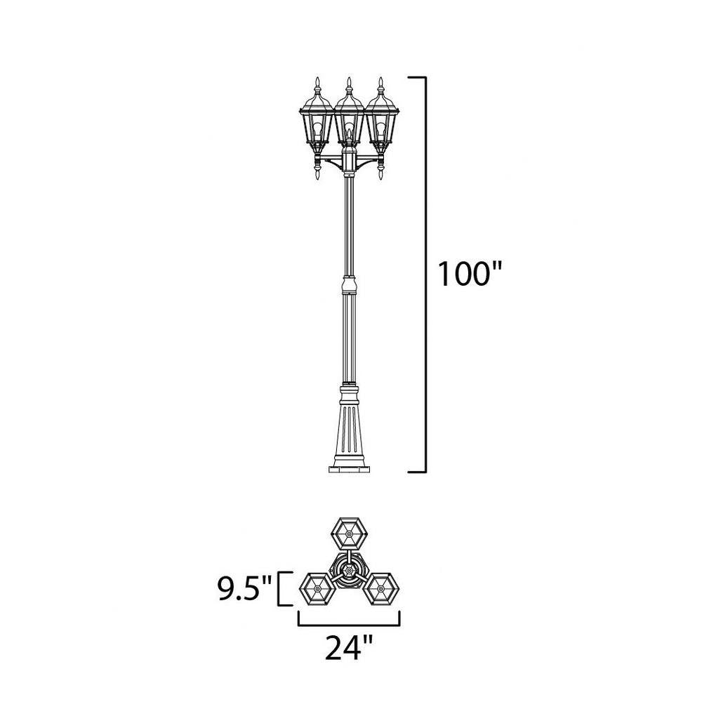 Maxim Lighting 1105BK Poles 3 Light Outdoor Pole Post Mount Dimensions