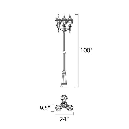 Maxim Lighting 1105BK Poles 3 Light Outdoor Pole Post Mount Dimensions