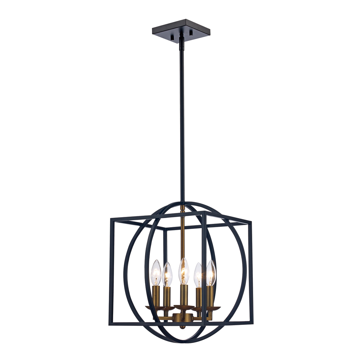 Trans Globe Lighting 11185 AG-BK Zoey Cage 5 light chandelier in antique gold and black