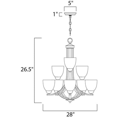Maxim Lighting 11226FTOI Axis 9 Light 28 inch Wide 26.5 inch High Chandelier - Dimensions Diagram