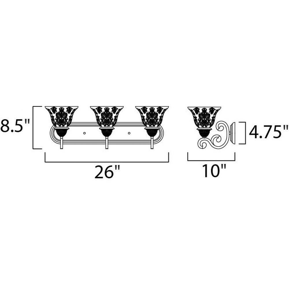 Maxim Lighting 11232SAOI Symphony 3 Light 26 inch Oil Rubbed Bronze Bath Vanity Wall Light - Dimensions Diagram