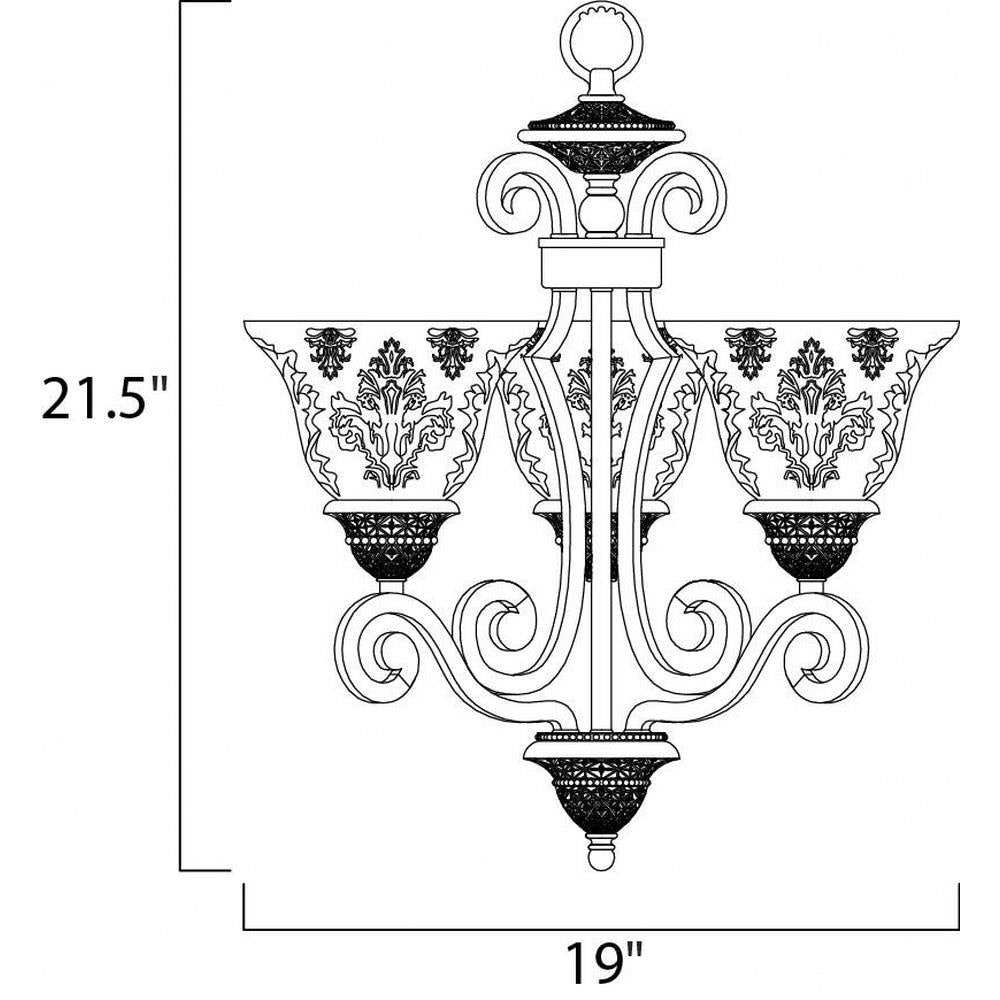 Maxim Lighting 11235SAOI Symphony 3 Light 19 Inch Oil Rubbed Bronze Chandelier Ceiling Light - Dimension Diagram
