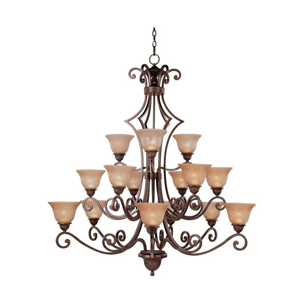 Maxim Lighting 11239SAOI Symphony 15 Light Oil Rubbed Bronze Chandelier with Screen Amber Glass Shades