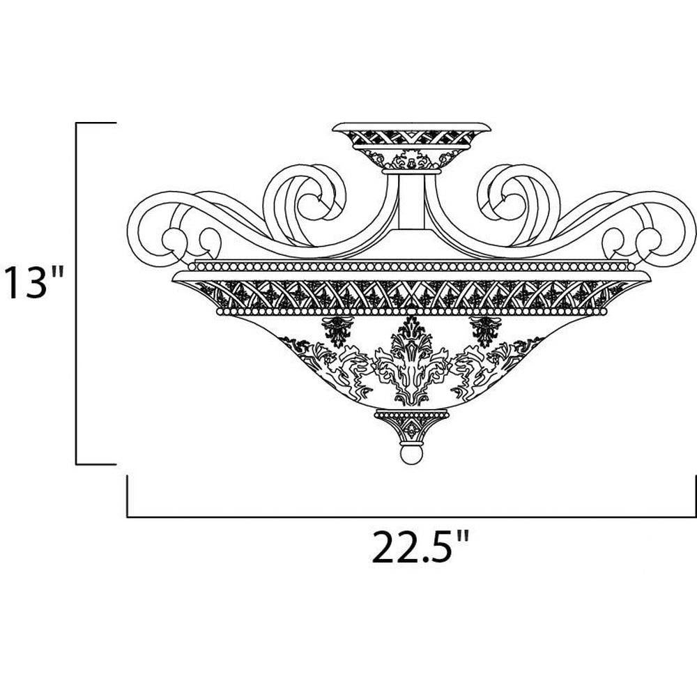 Maxim Lighting 11241SAOI Symphony 3 Light 22.5 Inch Oil Rubbed Bronze Semi Flush Mount Ceiling Light - Dimensions Diagram