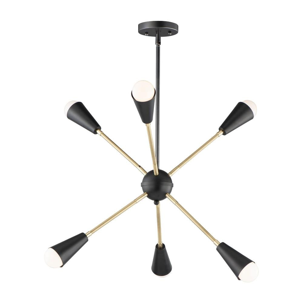 Maxim Lighting 11266BKSBR/BUL Lovell 6 Light 26 inch Black/Satin Brass Pendant Ceiling Light