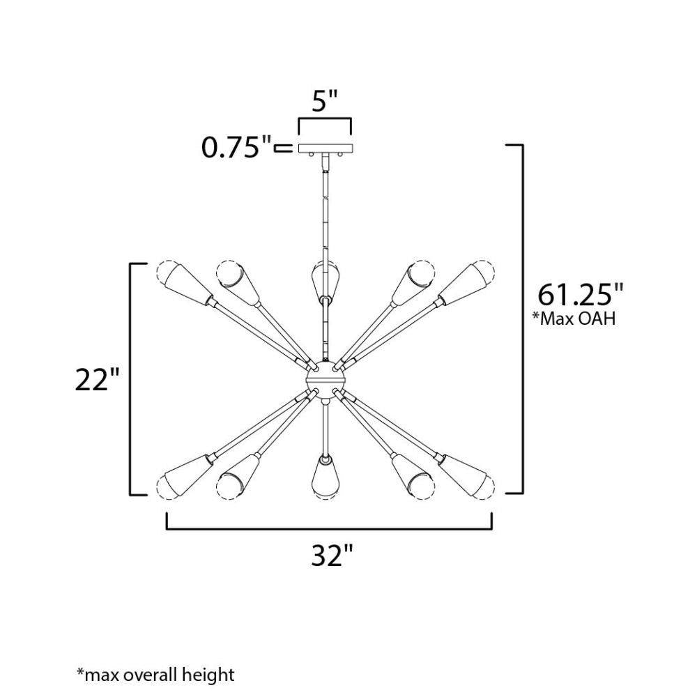 Maxim Lighting 11268BKSBR/BUL Lovell Pendant Ceiling Light Dimensions Diagram