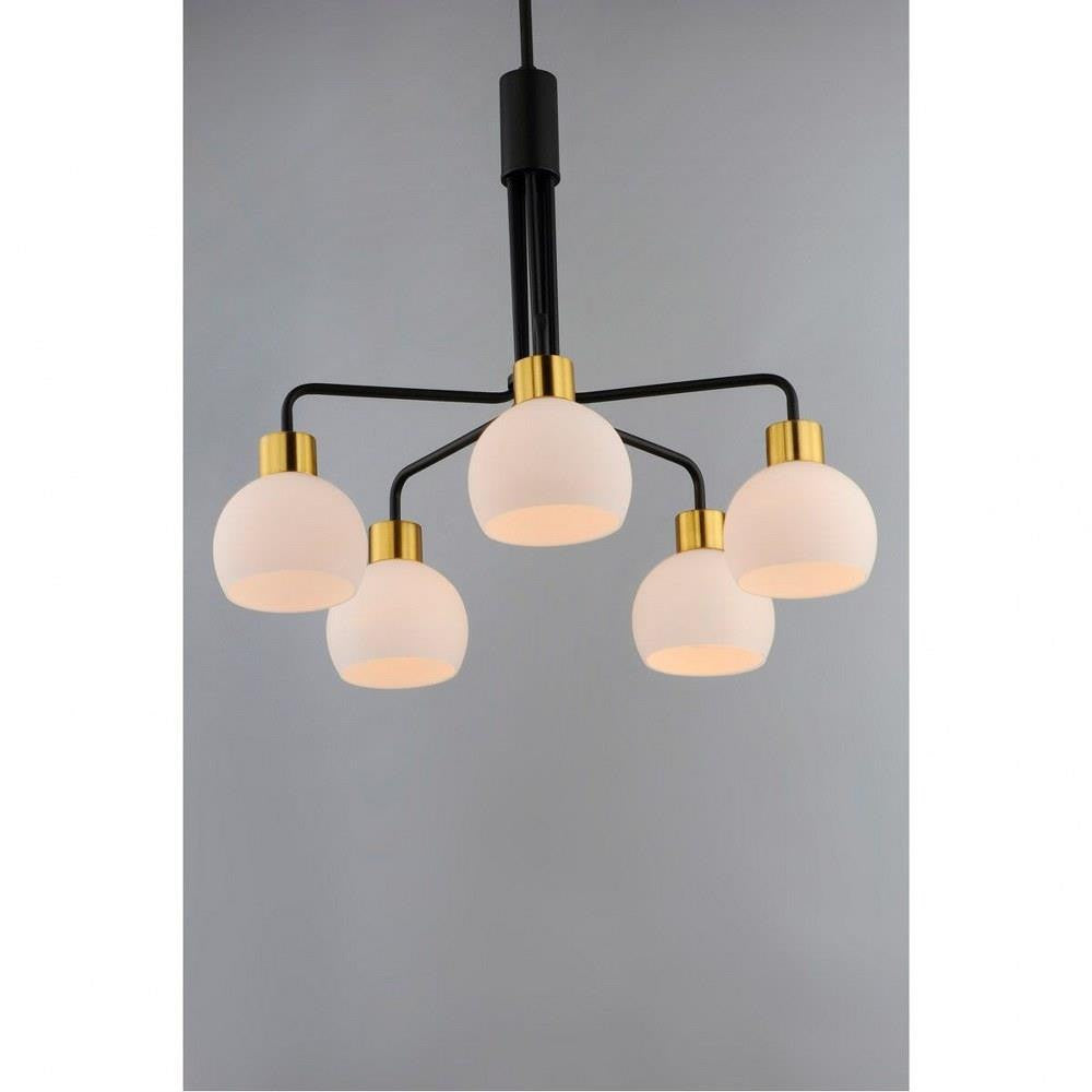 Maxim Lighting 11277SWSN Coraline 5 Light Chandelier - Bronze and Satin Brass Finish with Satin White Glass Domes