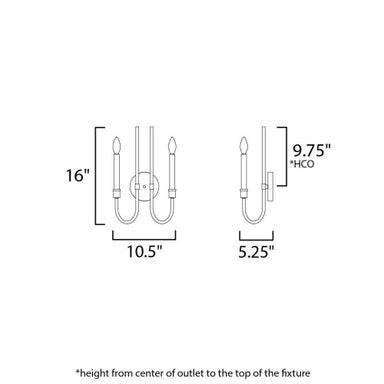 Maxim Lighting 11282BK Tux Wall Sconce - Dimensions Diagram 16 inch Height 10.5 inch Width