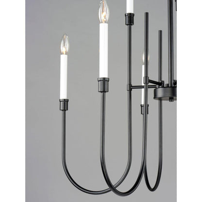 Maxim Lighting 11289BK Tux 9 Light Black Chandelier - Detail of curved arms with white candle sleeves and E12 sockets