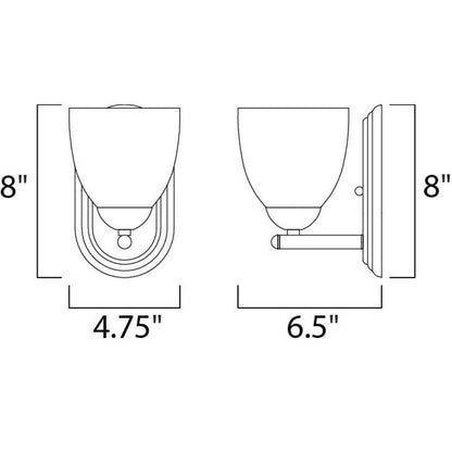 Maxim Lighting 11311FTPC Axis Wall Sconce Dimensions Diagram - 8 inch Height, 4.75 inch Width, 6.5 inch Depth