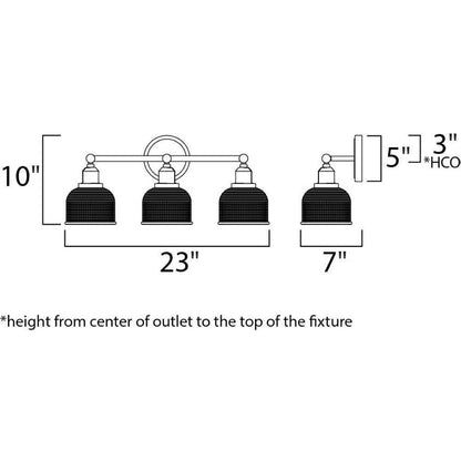 Maxim Lighting 11323CLPC Hollow 3 Light Bath Vanity Wall Light - Dimension Diagram