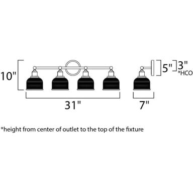 Maxim Lighting 11324CLPC Hollow 4 Light Bath Vanity Wall Light - Dimensions Diagram