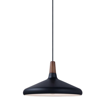 Maxim Lighting 11354WNBK Nordic Pendant with black spun metal shade and walnut wood accent, alternate angle