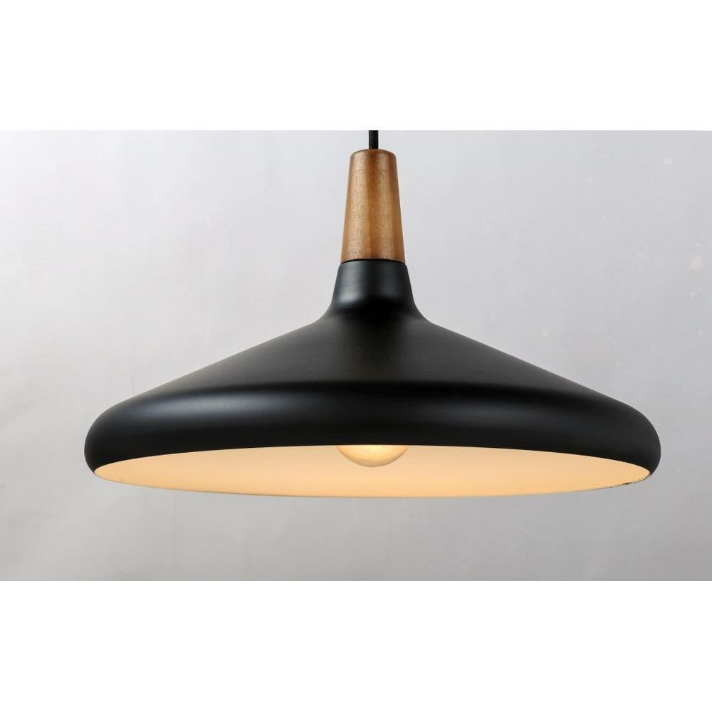Maxim Lighting 11354WNBK Nordic Pendant close-up showing illuminated white interior and walnut top detail