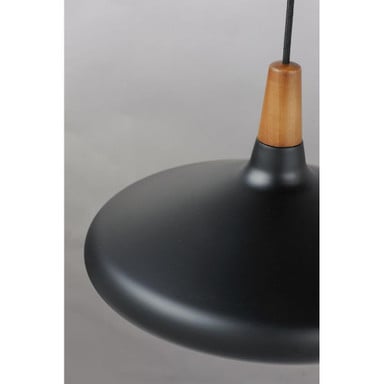 Maxim Lighting 11354WNBK Nordic Pendant close-up detail of walnut wood cap and matte black shade top