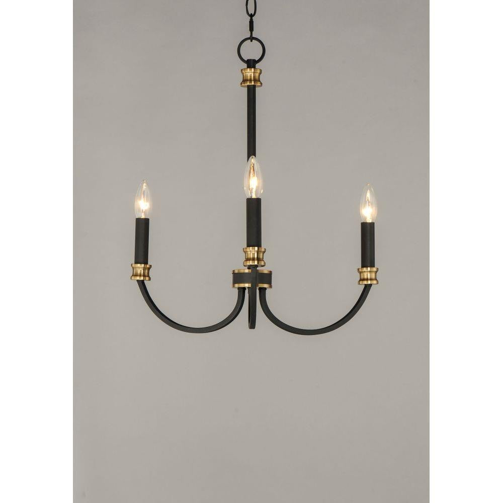 Maxim Lighting 11373BKAB Charlton 3 Light Chandelier in Black with Antique Brass