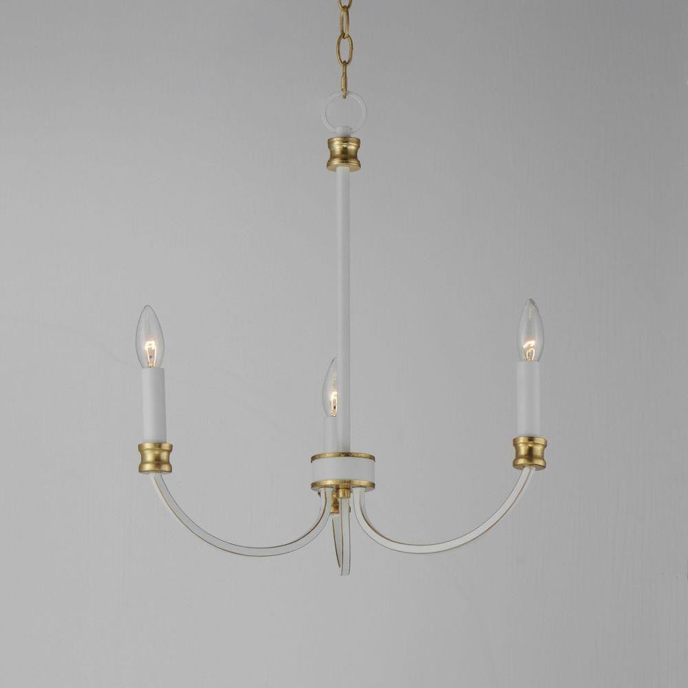 Maxim Lighting 11373WWTGL Charlton 3 Light Chandelier in Weathered White with Gold Leaf - front view on gray background