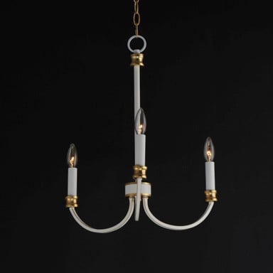 Maxim Lighting 11373WWTGL Charlton 3 Light Chandelier in Weathered White with Gold Leaf - styled on dark background