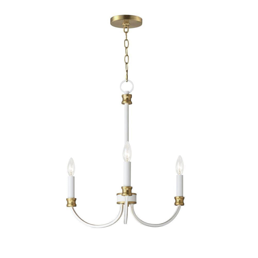 Maxim Lighting 11373WWTGL Charlton 3 Light Chandelier in Weathered White with Gold Leaf - full view on white background