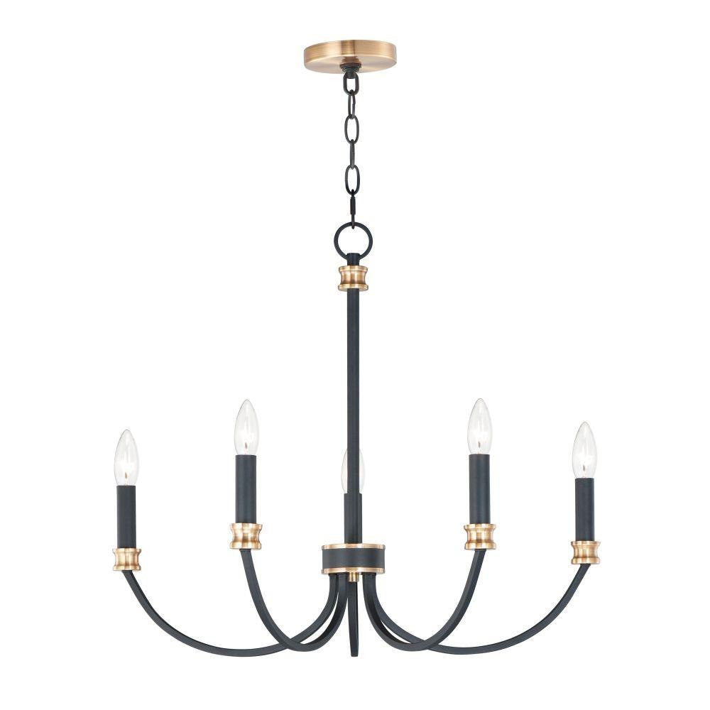 Maxim Lighting 11375BKAB Charlton 5 Light 26 inch Black and Antique Brass Chandelier Ceiling Light on white background