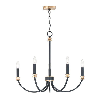 Maxim Lighting 11375BKAB Charlton 5 Light 26 inch Black and Antique Brass Chandelier Ceiling Light on white background