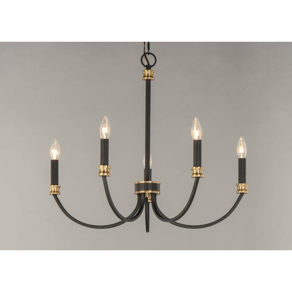 Maxim Lighting 11375BKAB Charlton 5 Light Black and Antique Brass Chandelier Ceiling Light on gray background