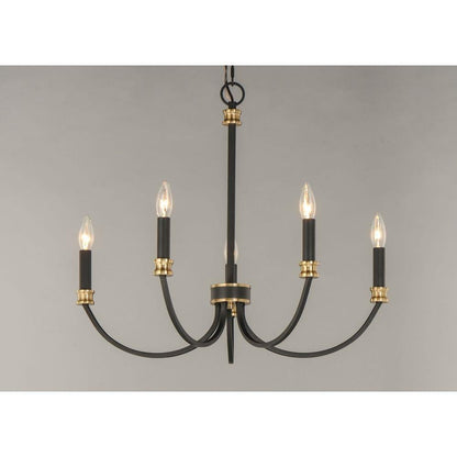 Maxim Lighting 11375BKAB Charlton 5 Light Black and Antique Brass Chandelier Ceiling Light on gray background
